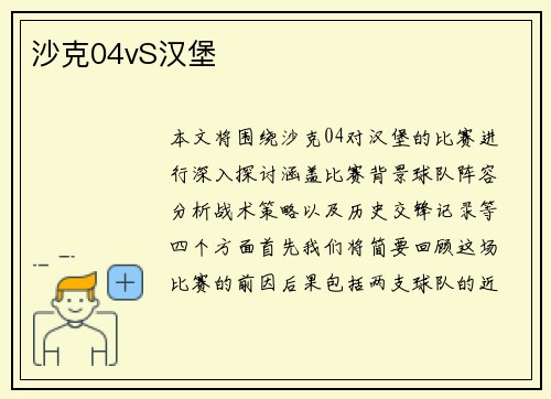 沙克04vS汉堡